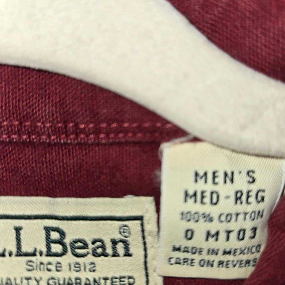 LL Bean Mens Medium Regular Burgundy Cotton Chamois Flannel Shirt Maroon MT03 - Picture 3 of 4